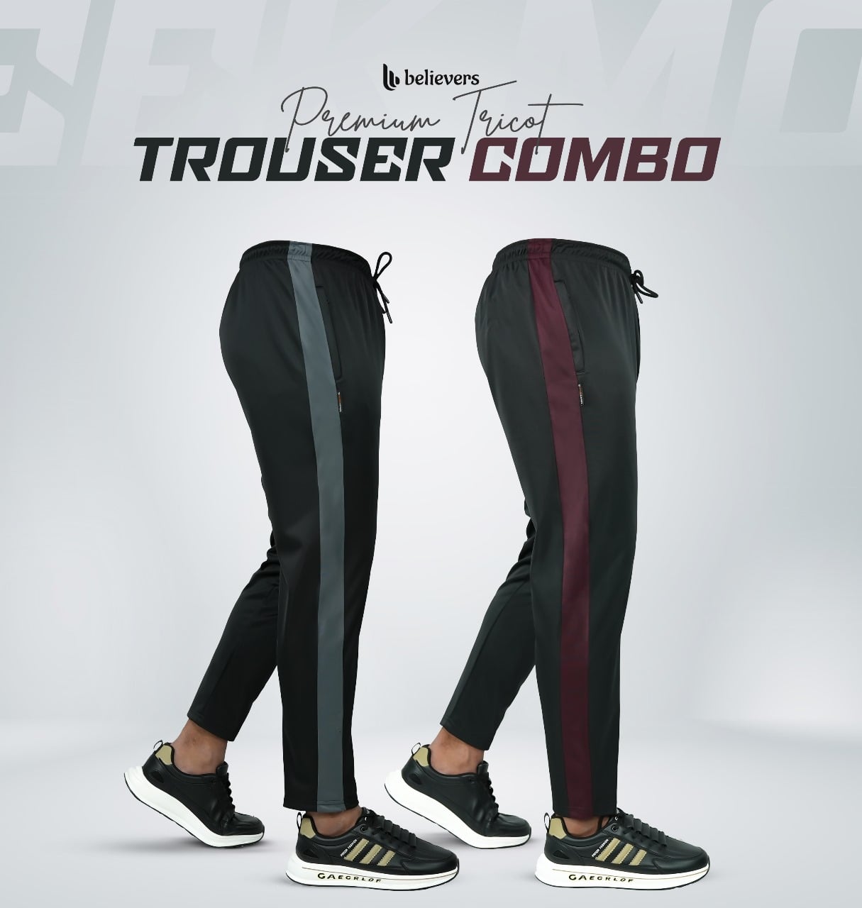 Tricot Contrast Trouser Combo Maroon Ash 2 Pcs